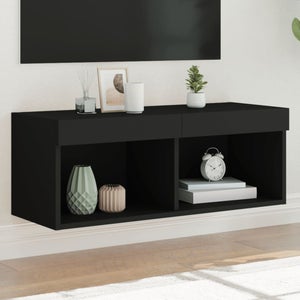 Mobile porta TV con 2 cassetti, 2 ripiani in vetro e luci LED, finitura
