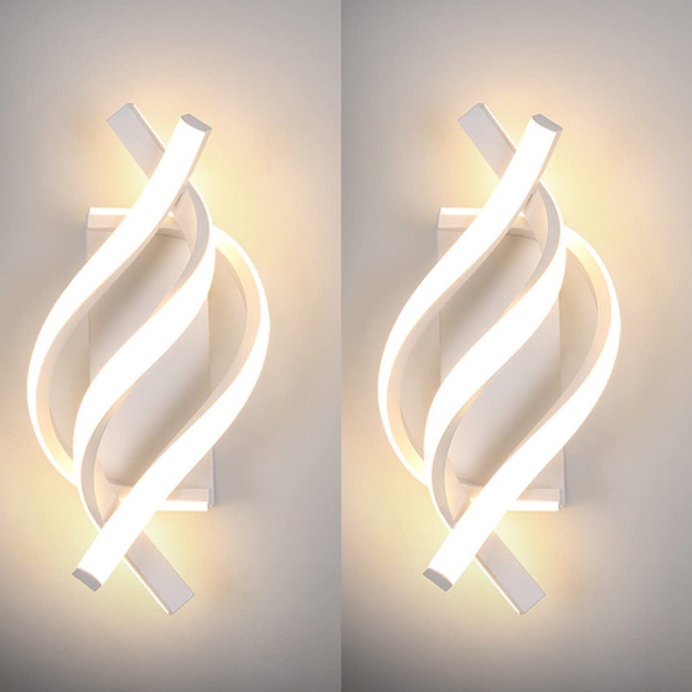 Zestaw 2 nowoczesnych kinkietów LED 18 W, zakrzywione kinkiety do użytku wewnętrznego, ciepłe białe światło 3000 K, odpowiednie do sypialni (białe)
