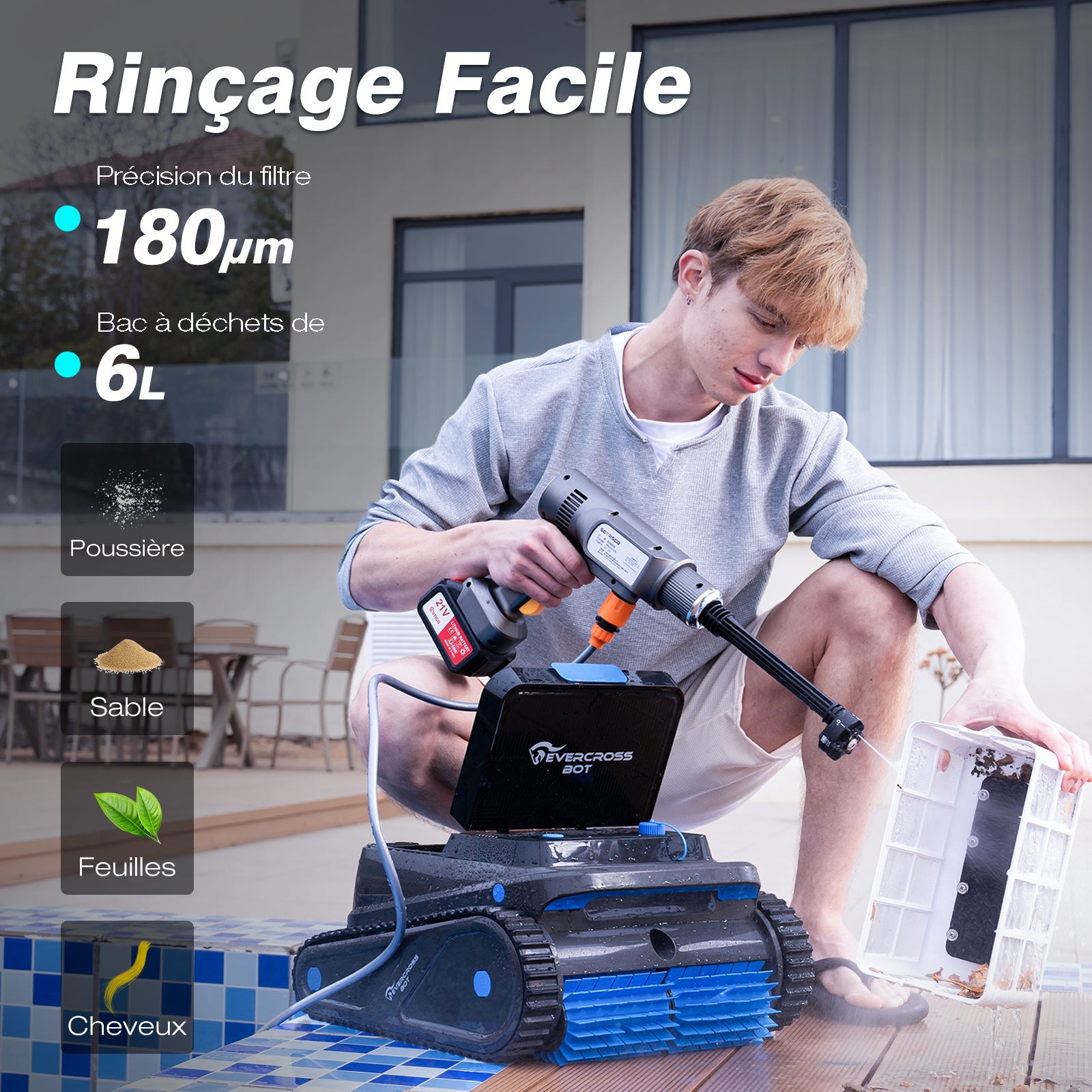 EVERCROSS BOT Robot Piscine Nettoyeur de Fond et Parois U8 Noir - 10