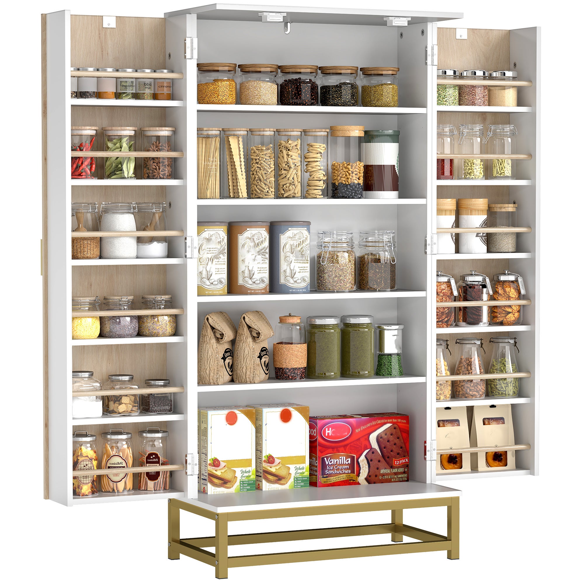 Armario despensa cocina 2 puertas 12 compartimentos 5 estantes ajustables 58x29x119cm blanco