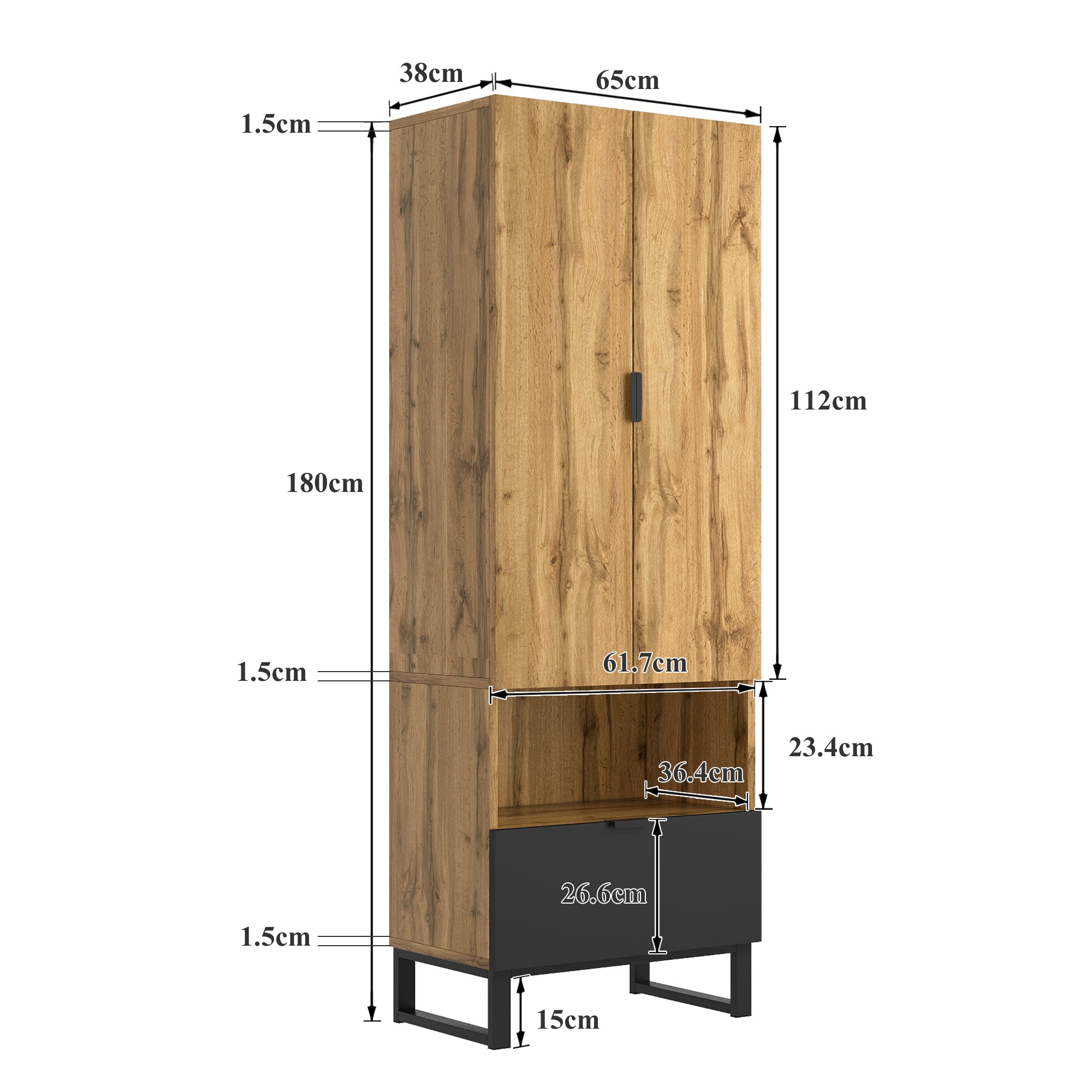 Vestiaire d'entrée avec 2 portes, 1 niche et 1 tiroir - Panneaux de particules - Naturel - 4