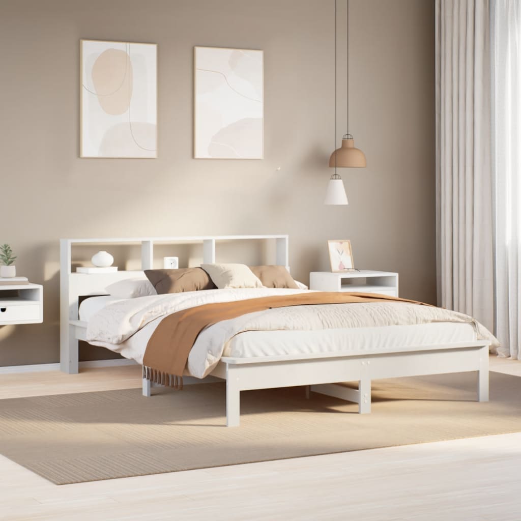 Rama łóżka bez materaca, biała, 160x200 cm, lite drewno sosnowe vidaXL