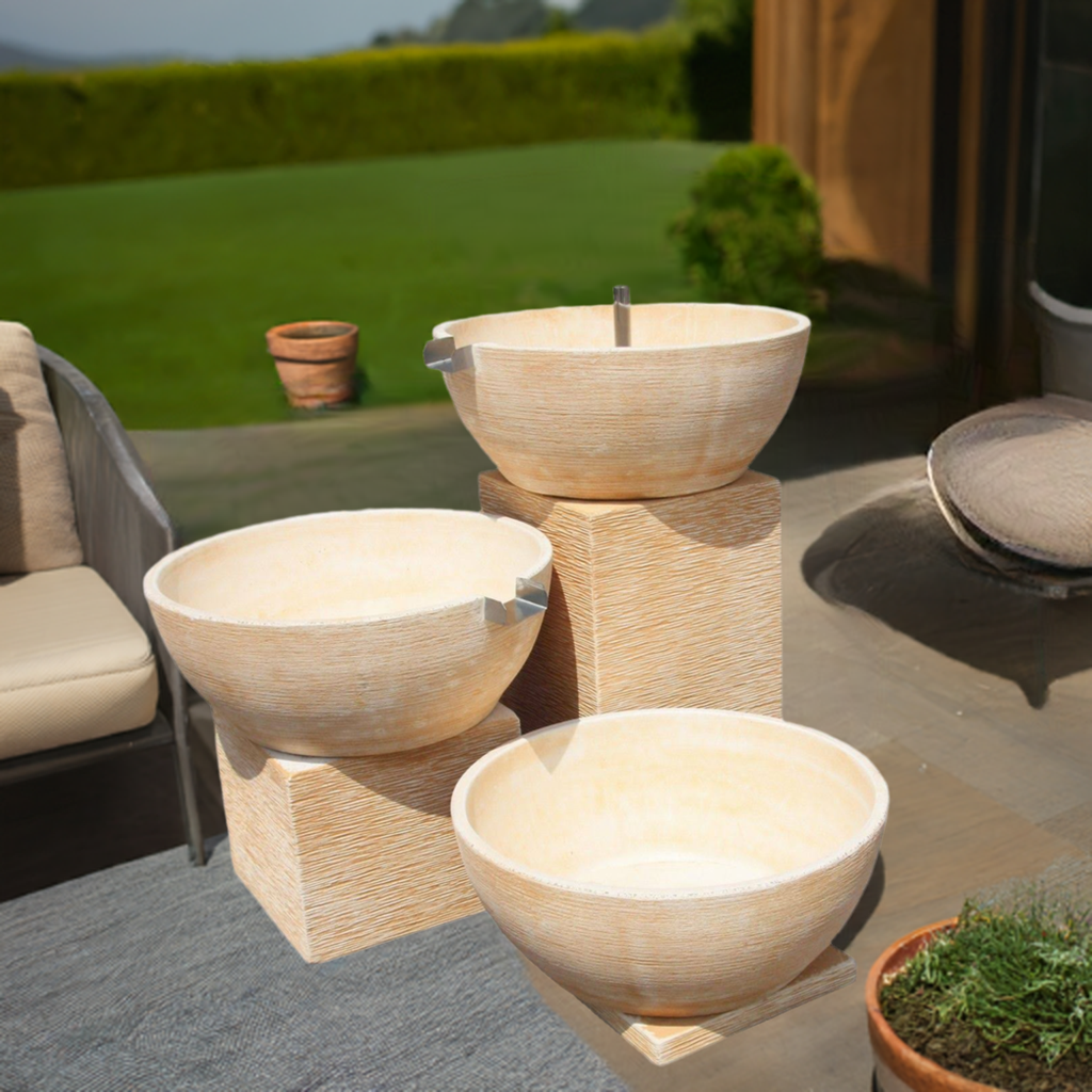 Fontaine de Jardin moderne AURE 124x124x92 cm. en Betón Pierre. Couleur Ocre - 4