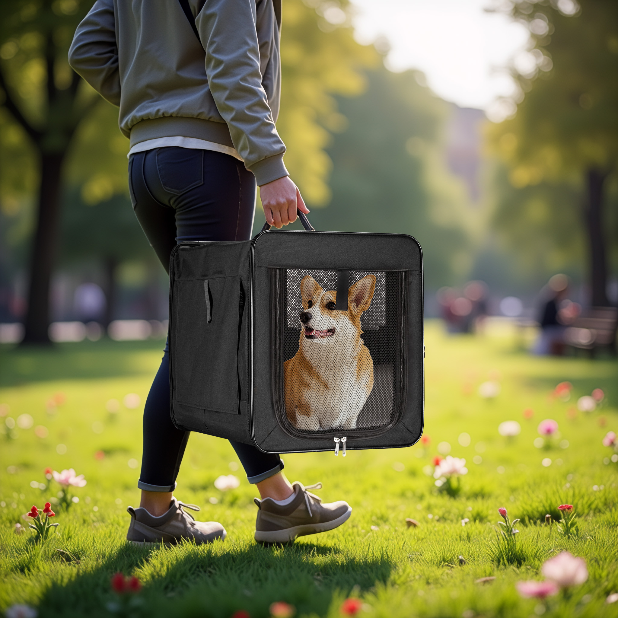 Trasportino Pieghevole Per Animali Wiltec - Taglia S 42x36x41cm, Nero Con Cuscino - Foto 12