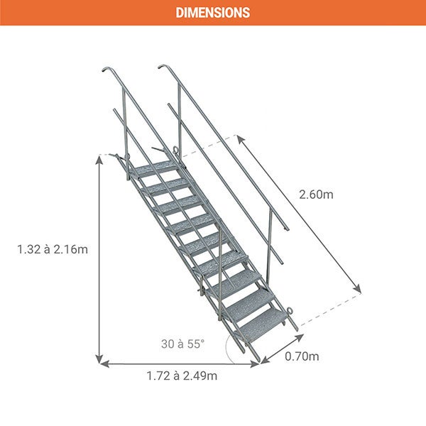 Escalier 9 marches - Hauteur à franchir max. 2.16m - SAFETY-STAIRS/9 - 2