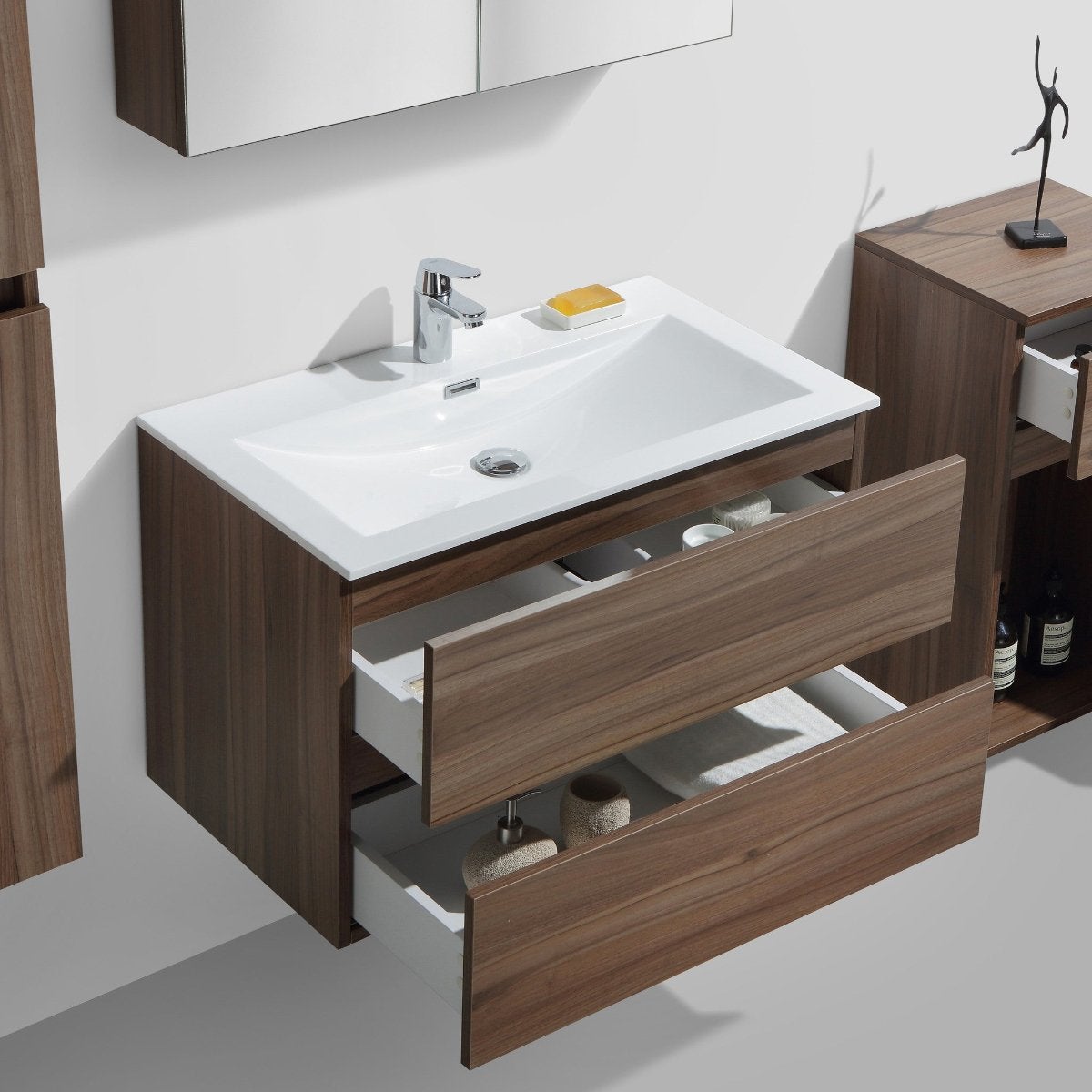 Meuble salle de bain design simple vasque SIENA largeur 80 cm noyer - 2