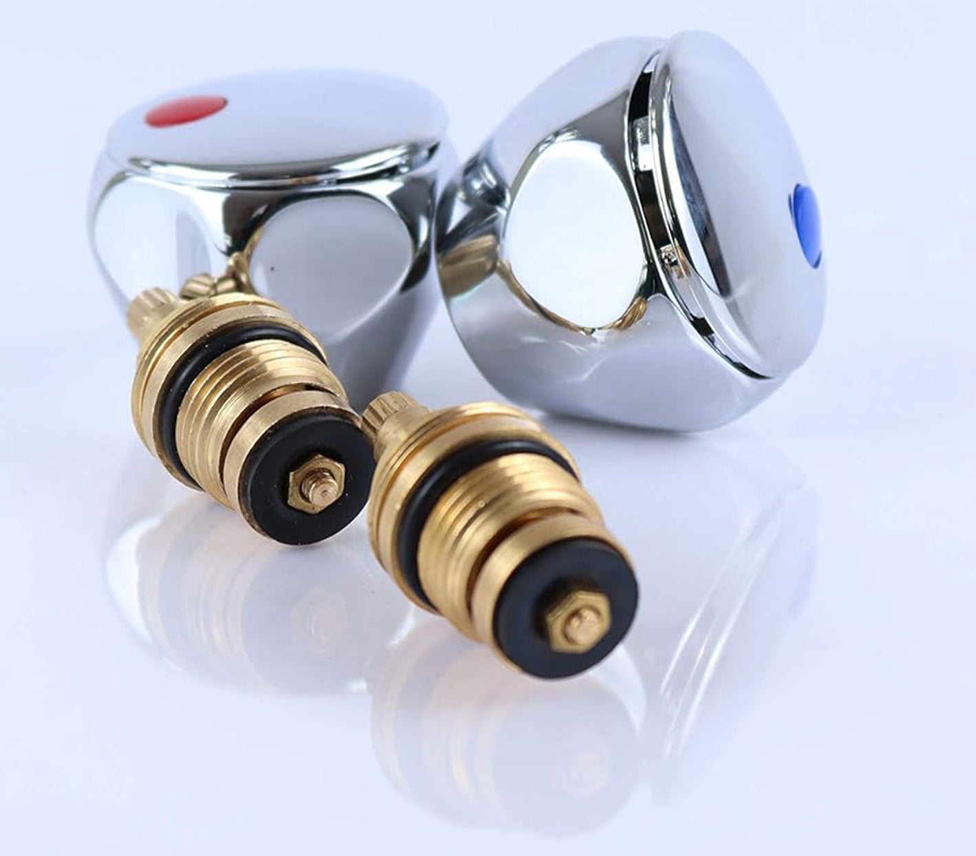 Tête de robinet, cartouche et croisillon, 1/2'' Kit de rénovation de robinet d’eau chaude et froide en métal chromé rouge et bleu - Lot de 2 - 5