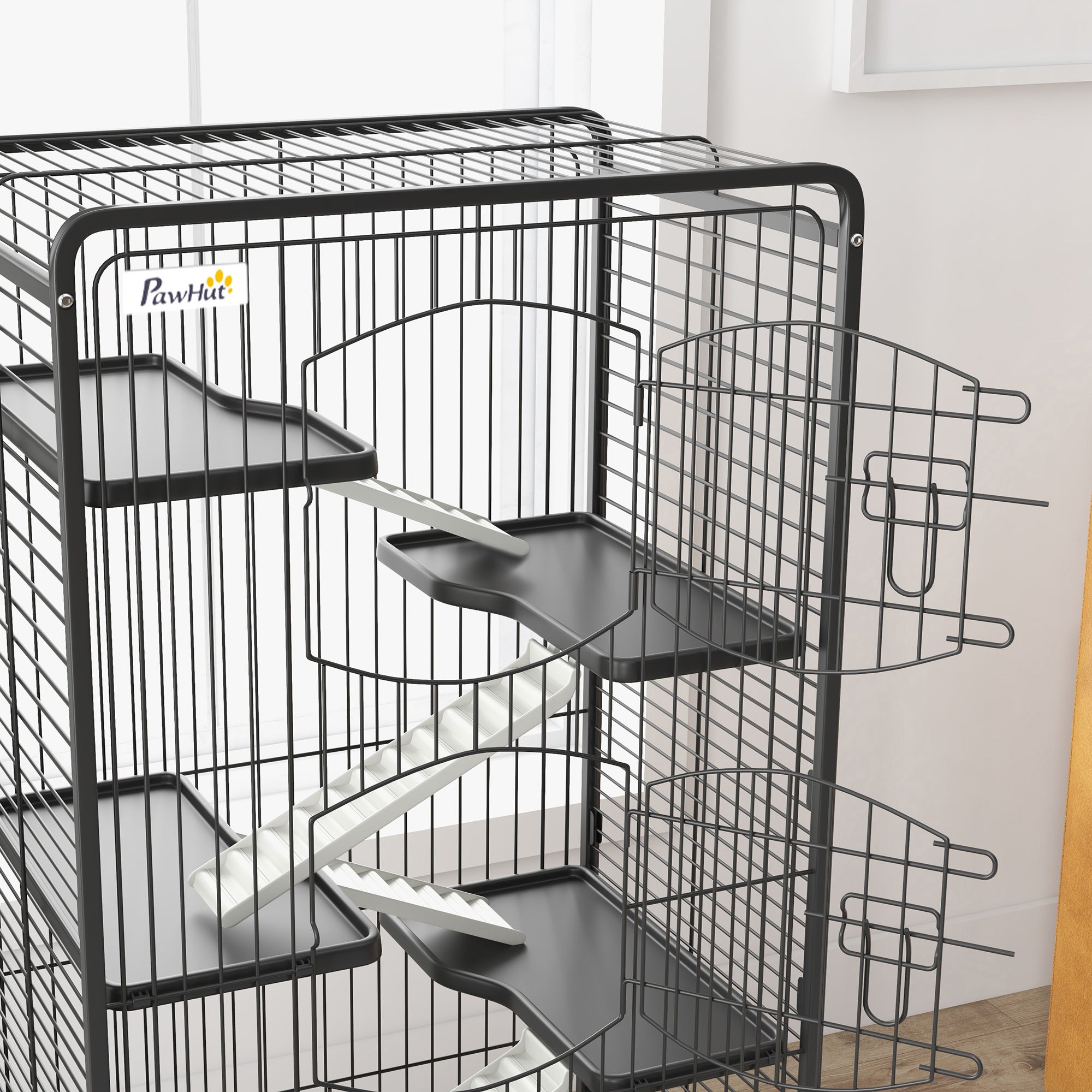 Gaiola para Roedores PawHut Metal e PP Preto 64x43,5x131 cm - 5