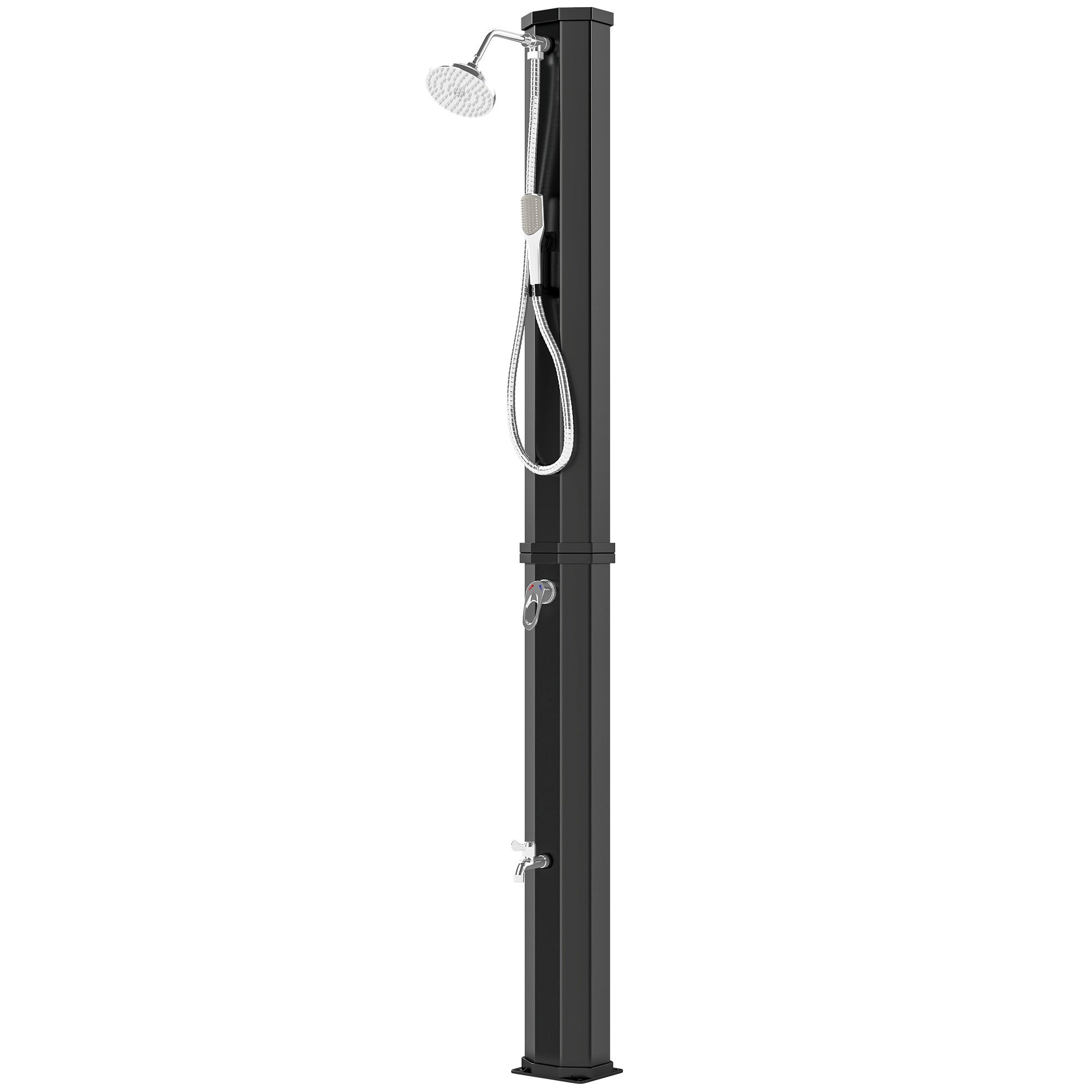 Douche solaire de jardin 60L avec pomme de douche manuelle, robinet à pied et température réglable : maximum 60 °C pour piscine noire - 2