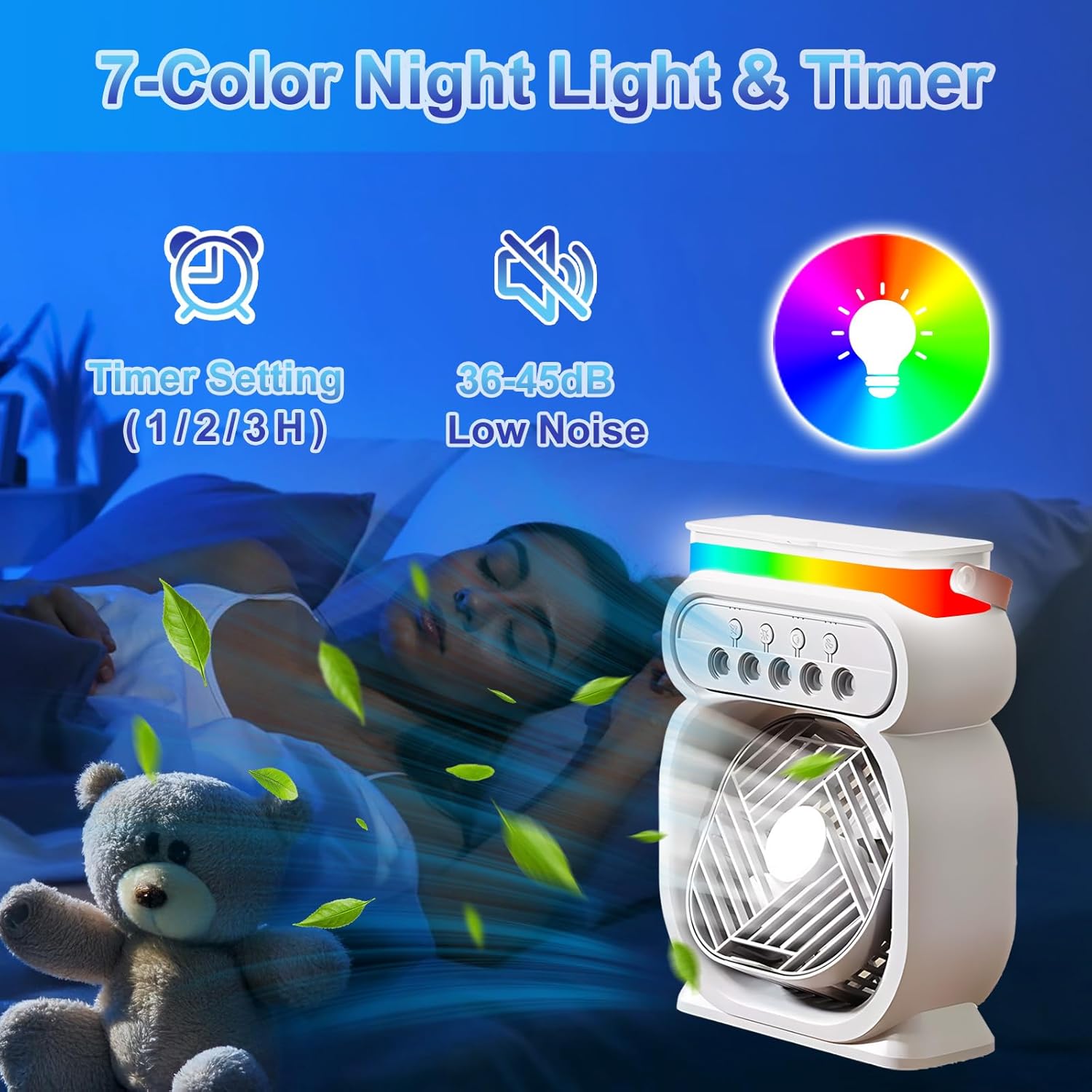 3 Vitesses Climatiseur Mobile, Mini Climatiseur Silencieux, Refroidisseur D'air, Humidificateur, Ventilateur Brumisateur Eau, avec , Lumière de Nuit - 4