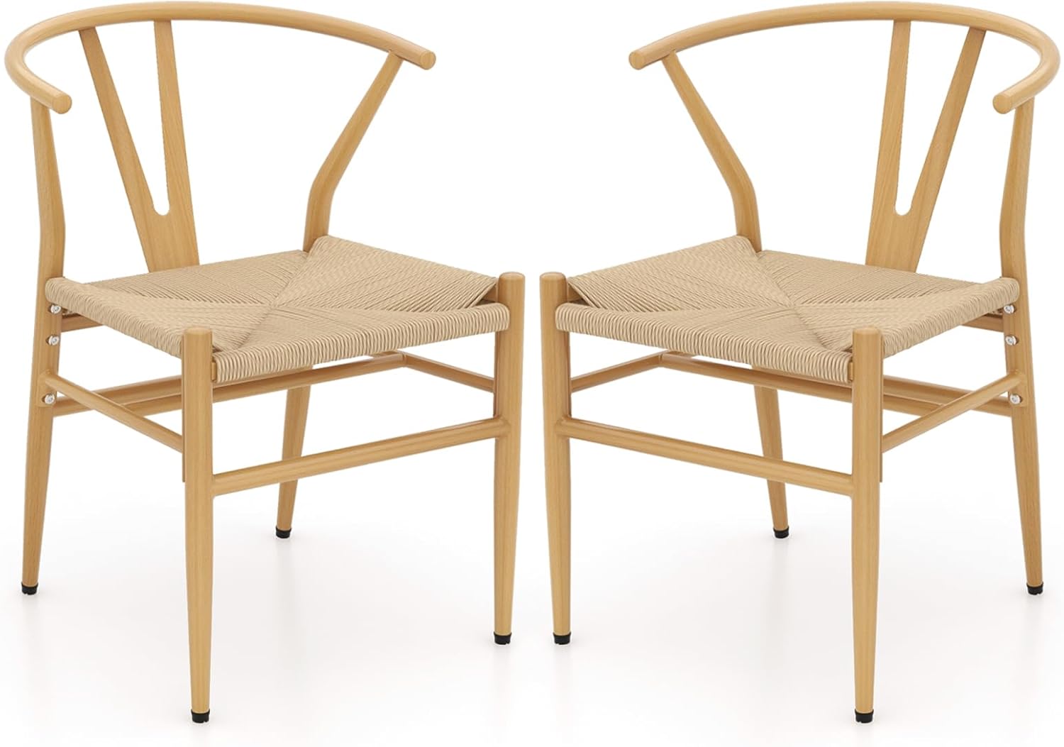 Zestaw 2 Krzeseł do Jadalni, Kuchni, Salonu, Sztaplowanych, z Oparciem i Szerokim Siedziskiem z Rattanu, Maksymalne Obciążenie: 150 kg