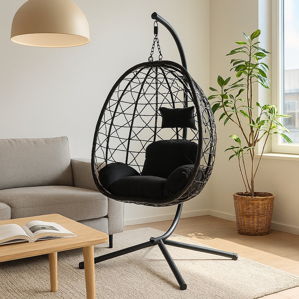 Fauteuil suspendu effet rotin noir CUZCO - 5