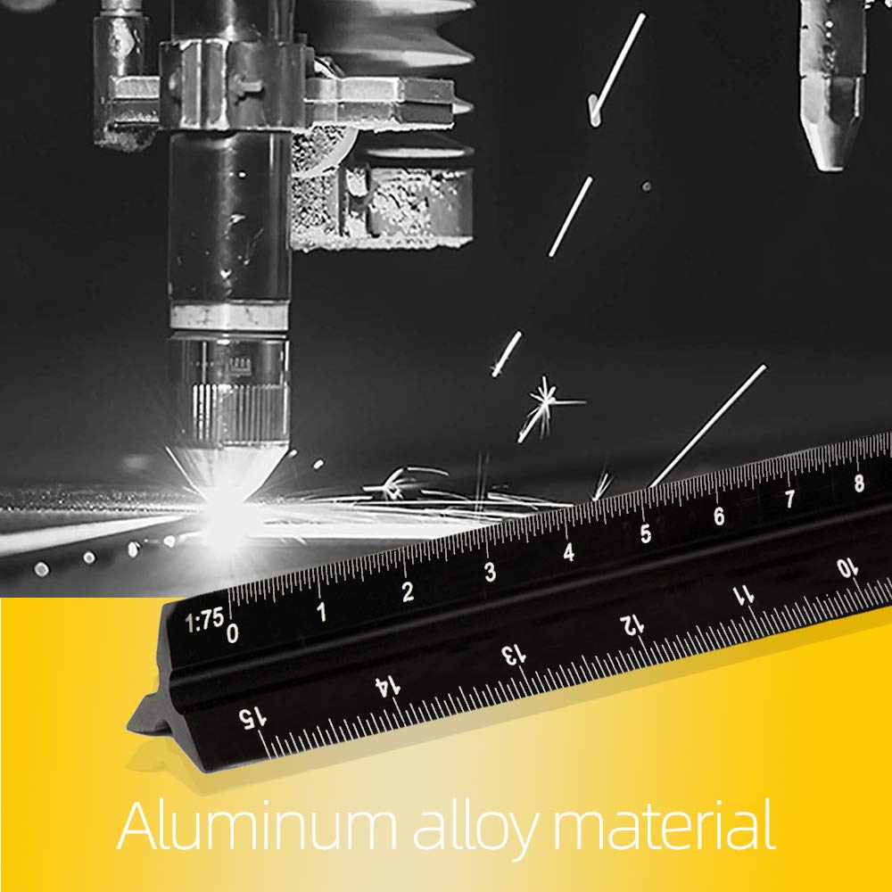 Règle d'architecte triangulaire en aluminium, métrique 1:20, 1:25, 1:50, 1:75, 1:100, 1:125, standard 30.5 cm environ, pour architectes, étudiants - 4