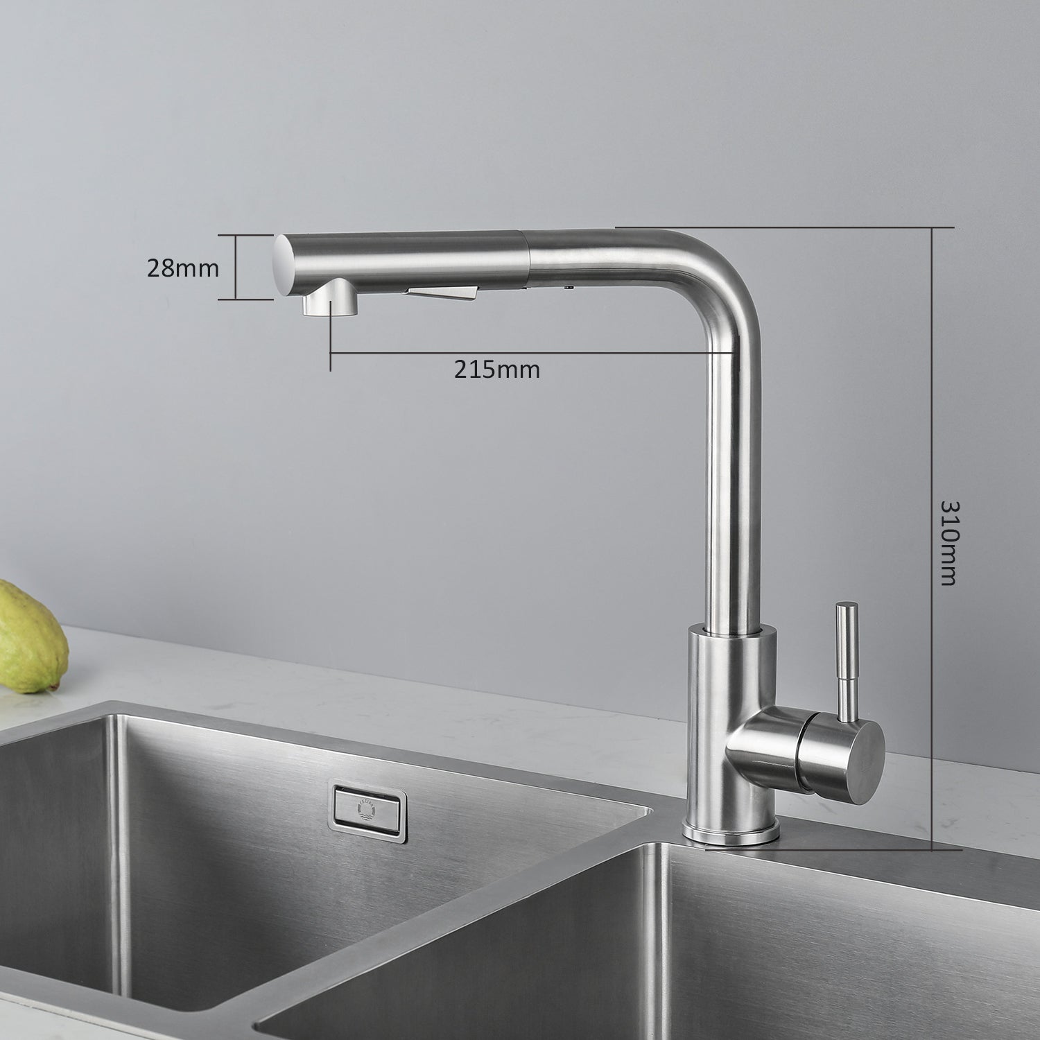 Cecipa max Évier Cuisine 1 Bac 40 × 45 cm Évier Inox Brossé 1 Cuve + Mitigeur Cuisine Brossé avec Douchette Extractible - 2 Jets aux Choix - 9