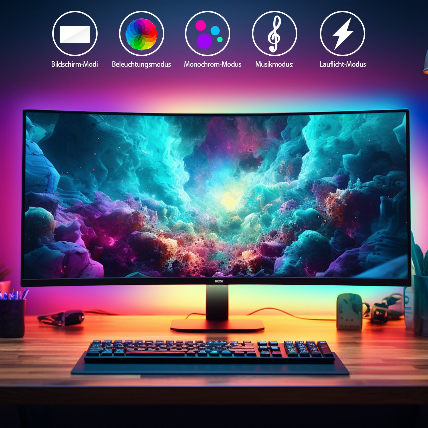 27 pouces Bande LED pour bureau de jeu Bande LED RGBIC pour écran PC Rétroéclairage PC Éclairage Led USB avec contrôle App - 3