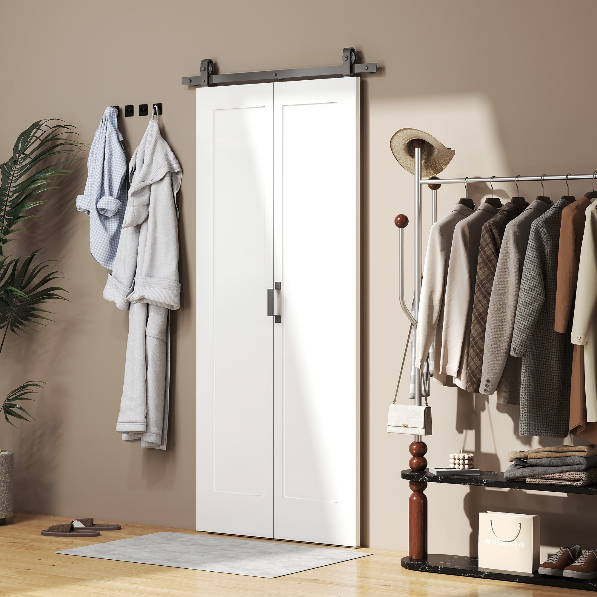 Puerta Plegable Corredera HOMCOM MDF, Acero al Carbono Blanco 90x3.5x210 cm - 5