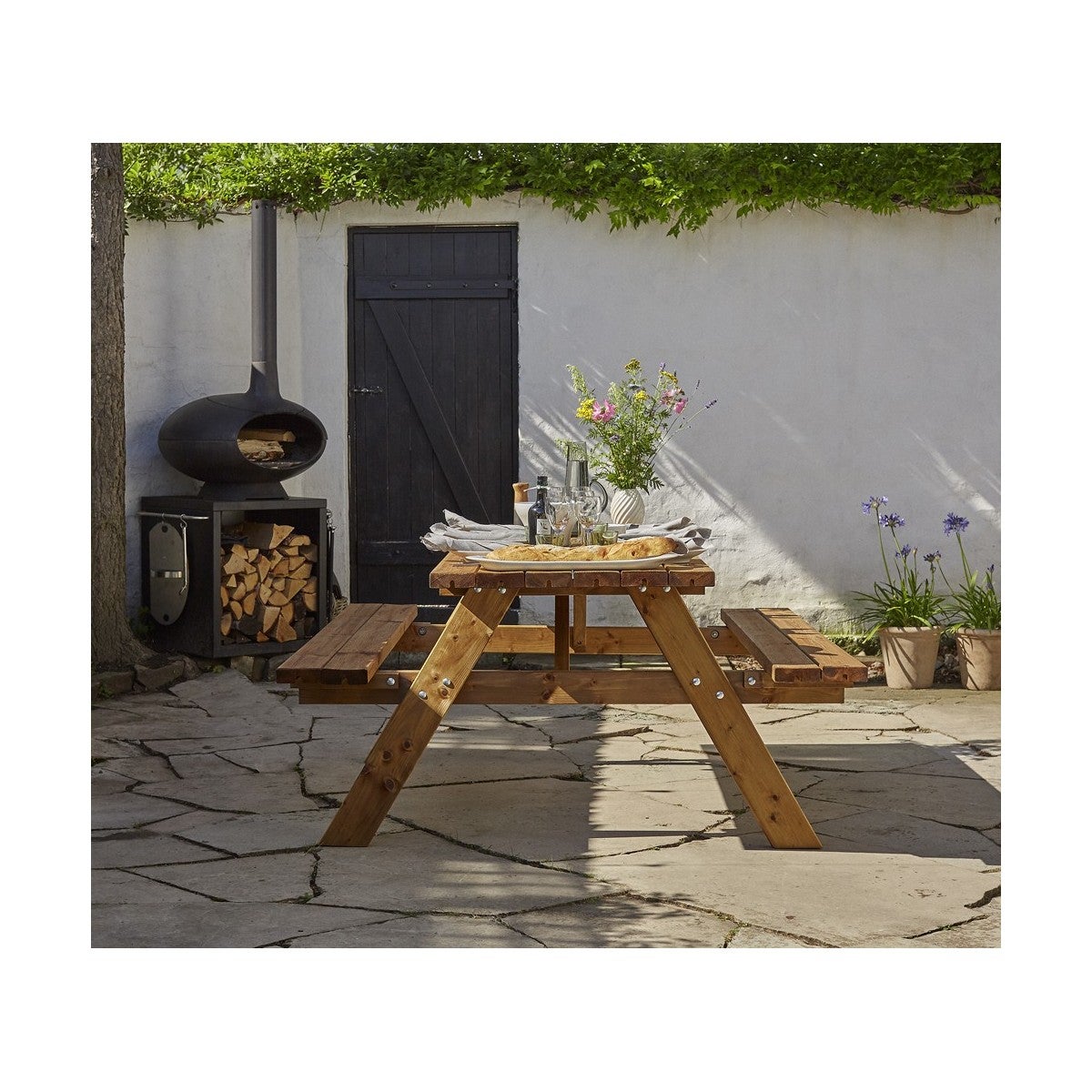 Tavolo da Pic Nic Tavolino in Legno con Panche Picnic Giardino Campeggio Esterno - 4