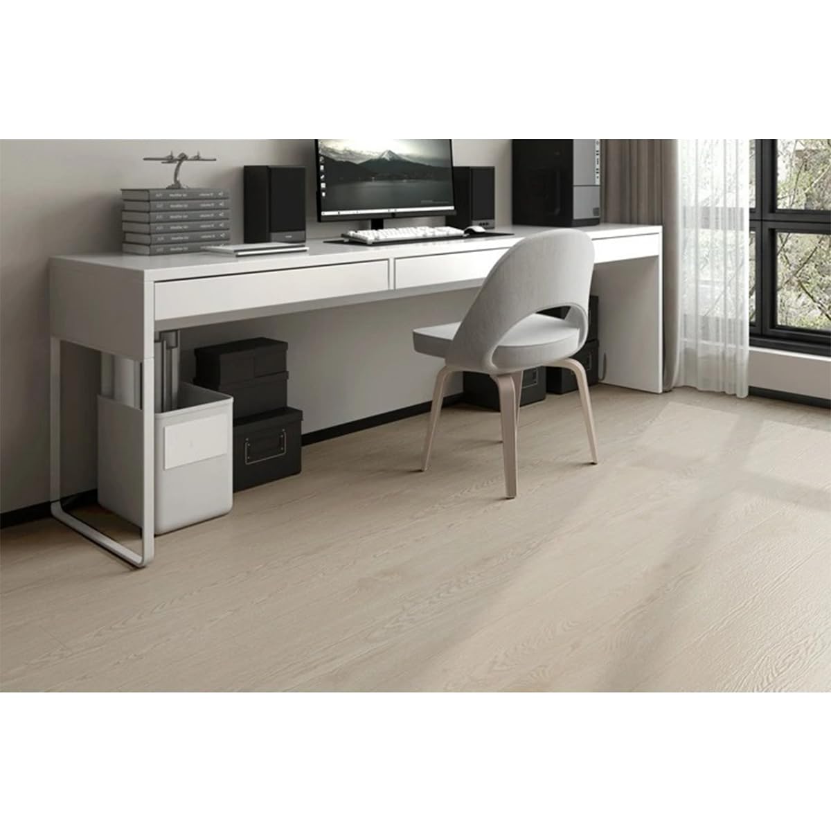 Rouleau de revêtement de sol en vinyle autocollant 15,74 x 118,11 pouces, revêtement de sol en grain de bois, imperméable - 6