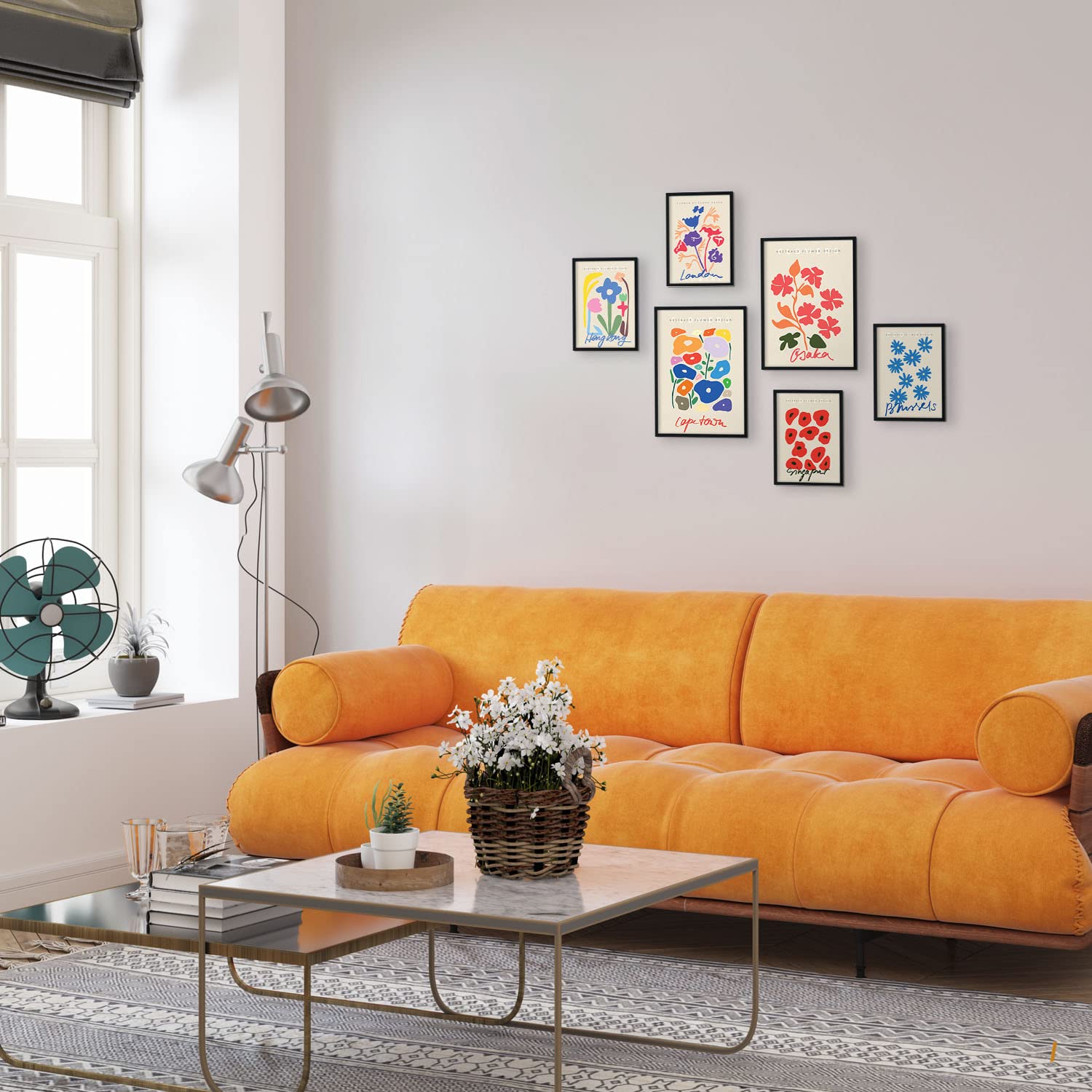 Set de 6 posters de floral. coleccion de láminas con estetica collage para la tamanos a3 y a4 con marco blanco