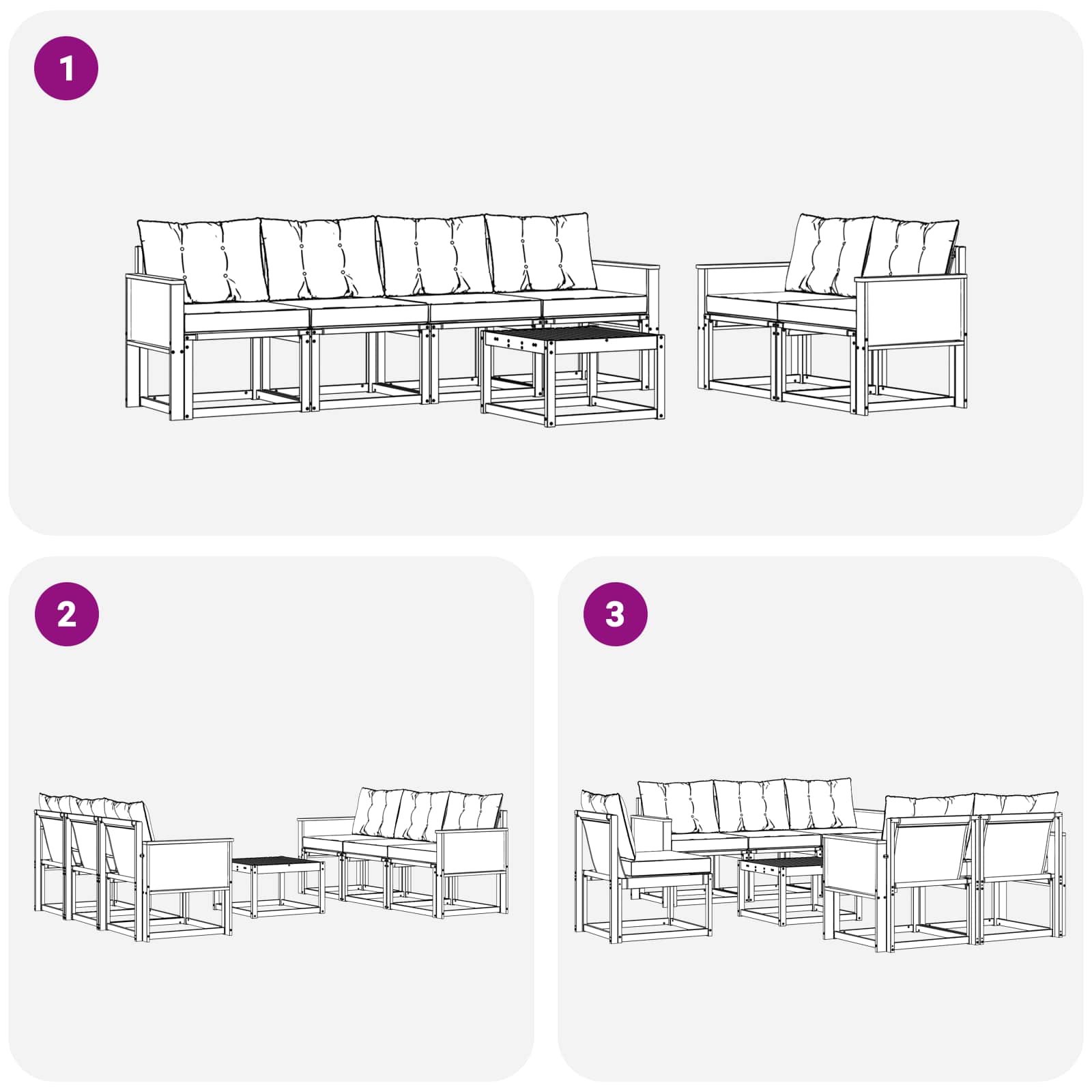 Ensemble de canapés d'extérieur, 7 pièces, naturel et beige, pour la terrasse - 7