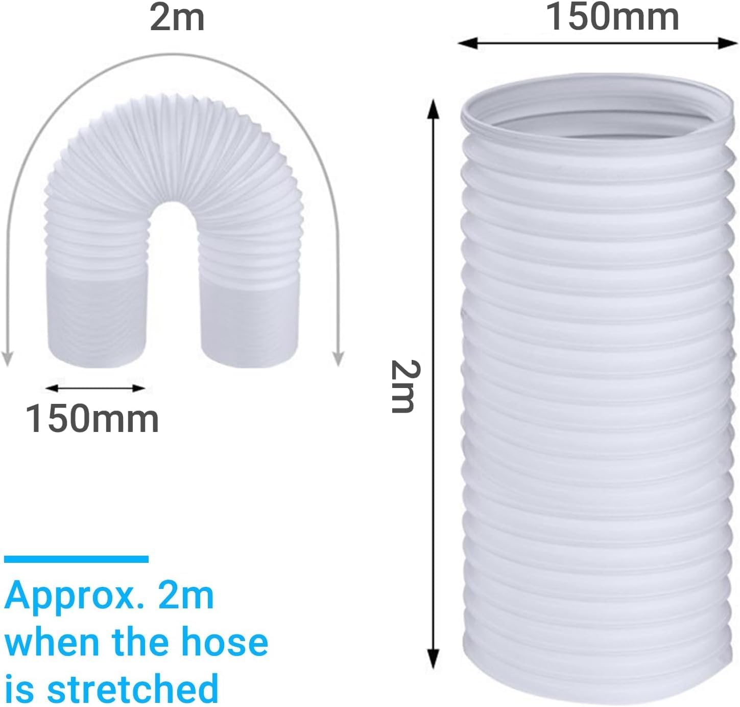 Tuyau de climatisation portable de 2 m, tuyau de climatisation mobile de 150 mm de diamètre, tuyau d'évacuation de climatisation - 2