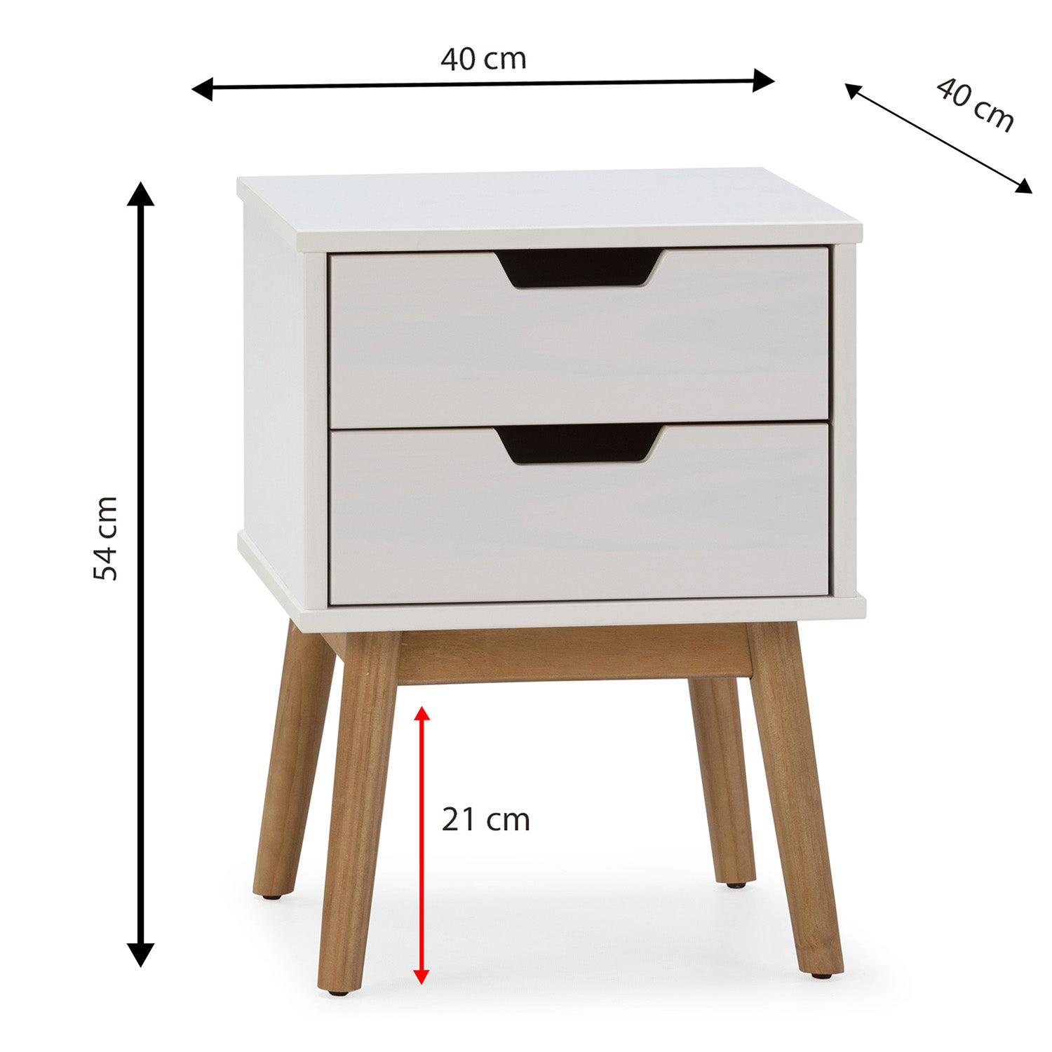 Comodino Baku 2 cassetti bianco, legno massello - 6