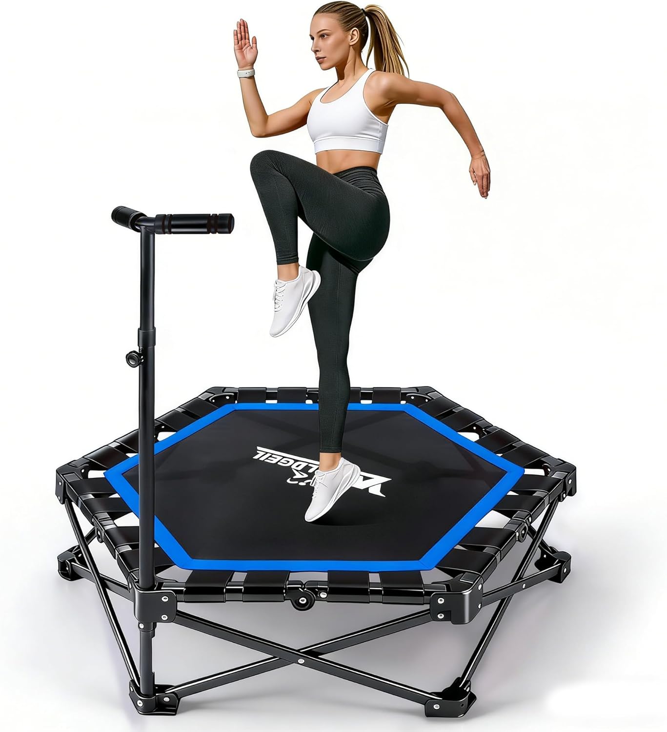 NETTLIFE Trampolina Domowa Składana - Mini Trampolina Fitness z Regulowanym Uchwytem - Nośność 150kg - Ø 89cm - Dla Dorosłych i Dzieci