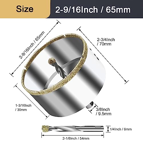 Otwornica diamentowa 65 mm, otwornica do płytek z powłoką diamentową, wiertła diamentowe do szkła, płytek, ceramiki, marmuru, granitu