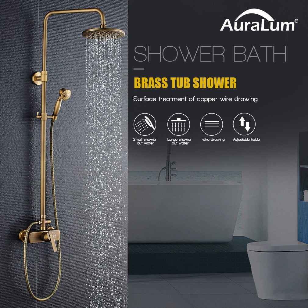 Auralum max Ensemble de Douche Rétro Monocommande, Ensemble de Douche Extensible avec Douchette + Pommeau de Douche à Pluie, sans Robinet - EU Modèle - 2