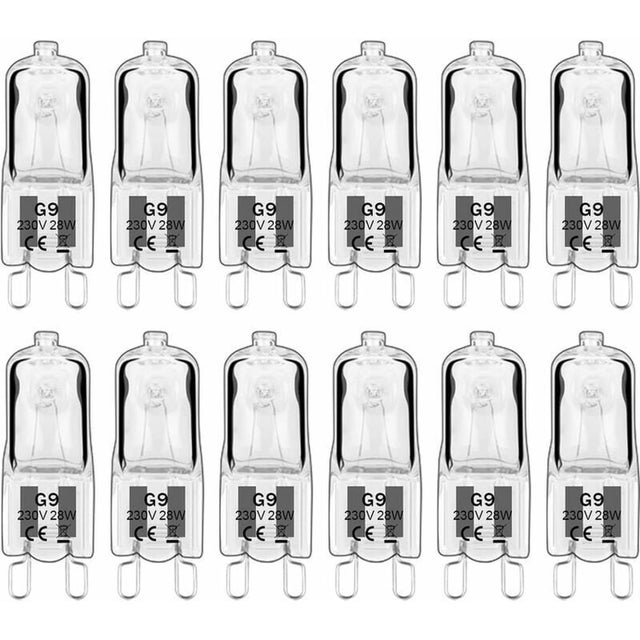 12 pièces G9 Lampes halogènes , ampoules G9 230V 28W 480lm, 2800K blanc chaud, ampoules à capsule dimmable, sans scintillement [Classe énergétique G]