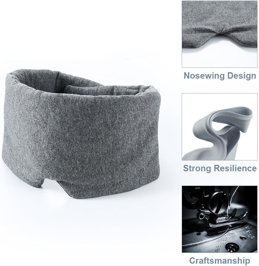 Masque de sommeil gris, 12 cm de large, lot de 2, format voyage, sangle Velcro réglable, convient pour dormir sur le côté. - 4