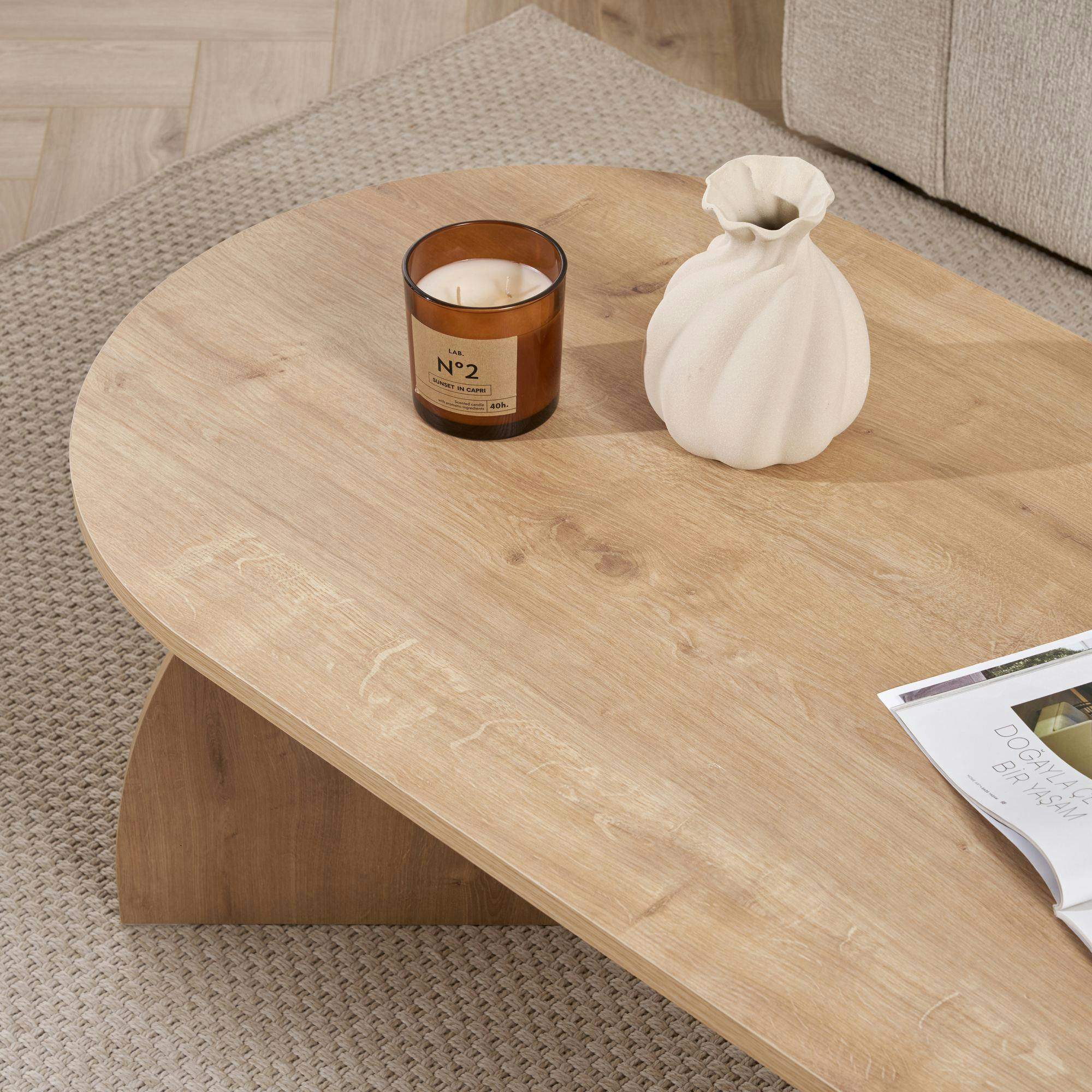 Table basse ovale effet bois de chêne, pieds courbes MARFA - 5