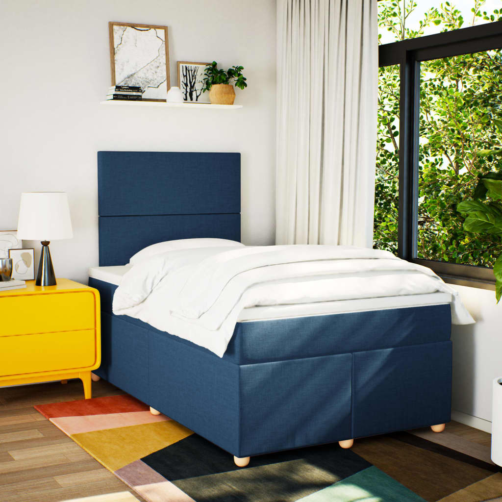 Maison Exclusive - Sommier à lattes de lit avec matelas Bleu 120x200 cm Tissu - 3