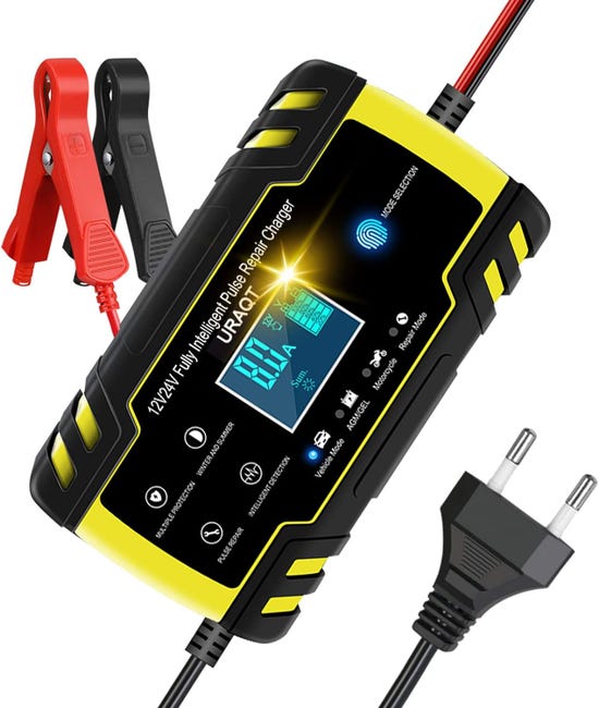 Przenośna inteligentna ładowarka akumulatorów 8A 12V/24V z ekranem dotykowym LCD, wieloma zabezpieczeniami, typ naprawy do samochodu, motocykla, kosi
