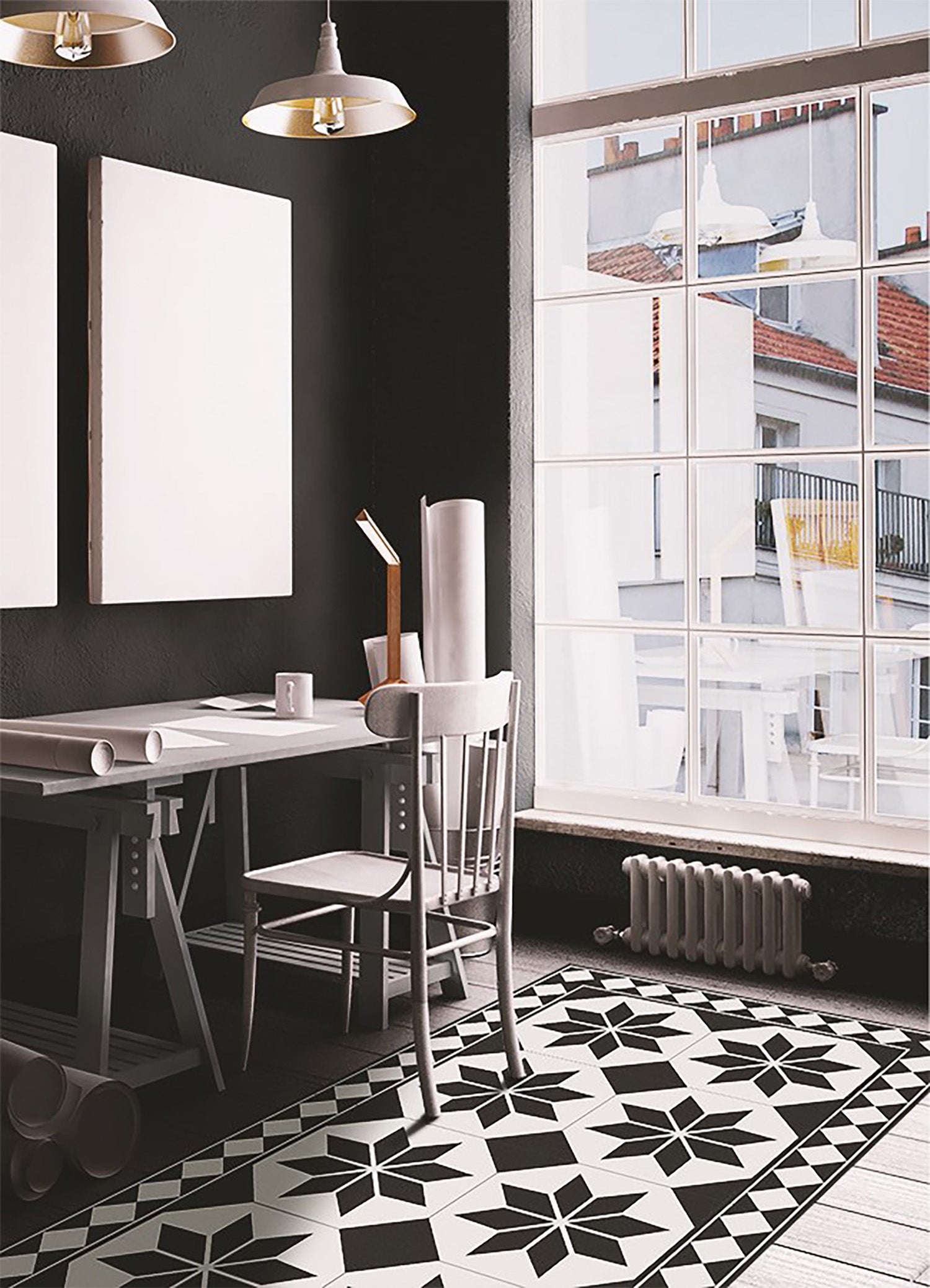 Tapis en vinyl intérieur étoiles noir et blanc graphiques, tapis vinyle intérieur moderne contraste décoratif 80x120 – Tulup - 4