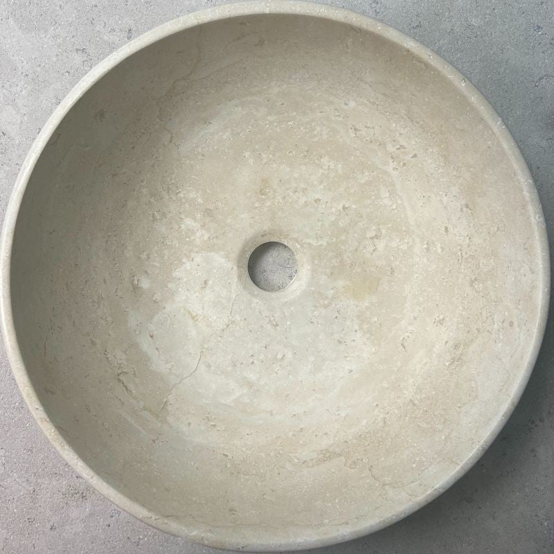 Vasque à poser ronde en pierre naturelle Travertin Beige 46x17 cm - 4