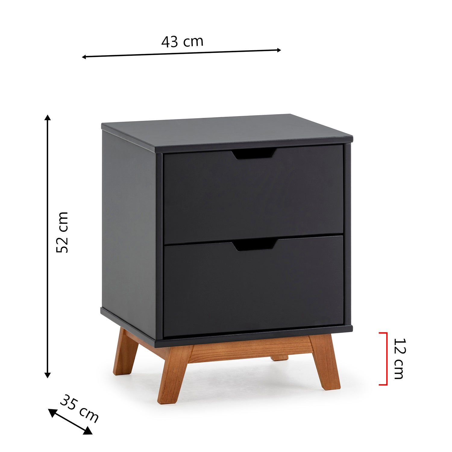 Mesita de Noche Miranda de 2 cajones Antracita, DM Lacado, Patas de Madera - 6