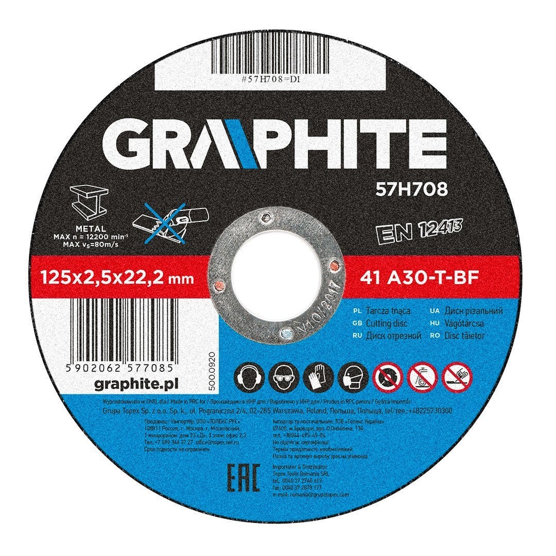 Disc taiere, pentru metal 125 x 2.5 x 22.2 mm, 57H708