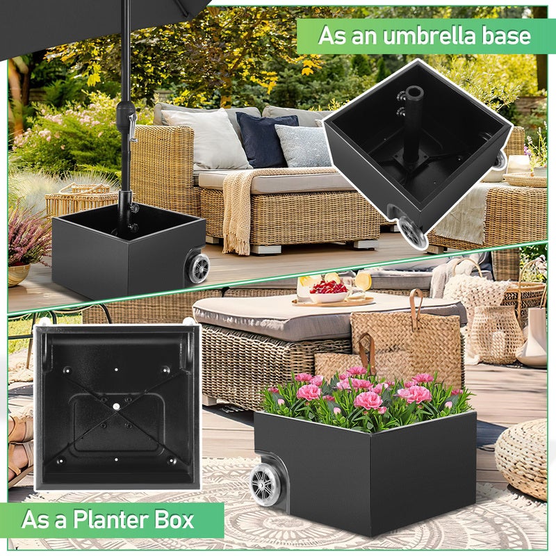 Porte-parapluie à roulettes, base de parapluie, 44,5 x 44,5 x 27 cm, 68 kg une fois rempli, réglable pour mâts de parapluie de 38/48 mm - 6