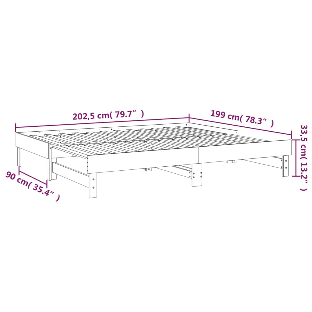 Lit coulissant sans matelas noir 2x(100x200) cm vidaXL - 3