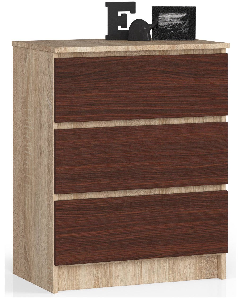Komoda: 3 szuflady, dąb sonoma/wenge, 60 x 77 x 40 cm