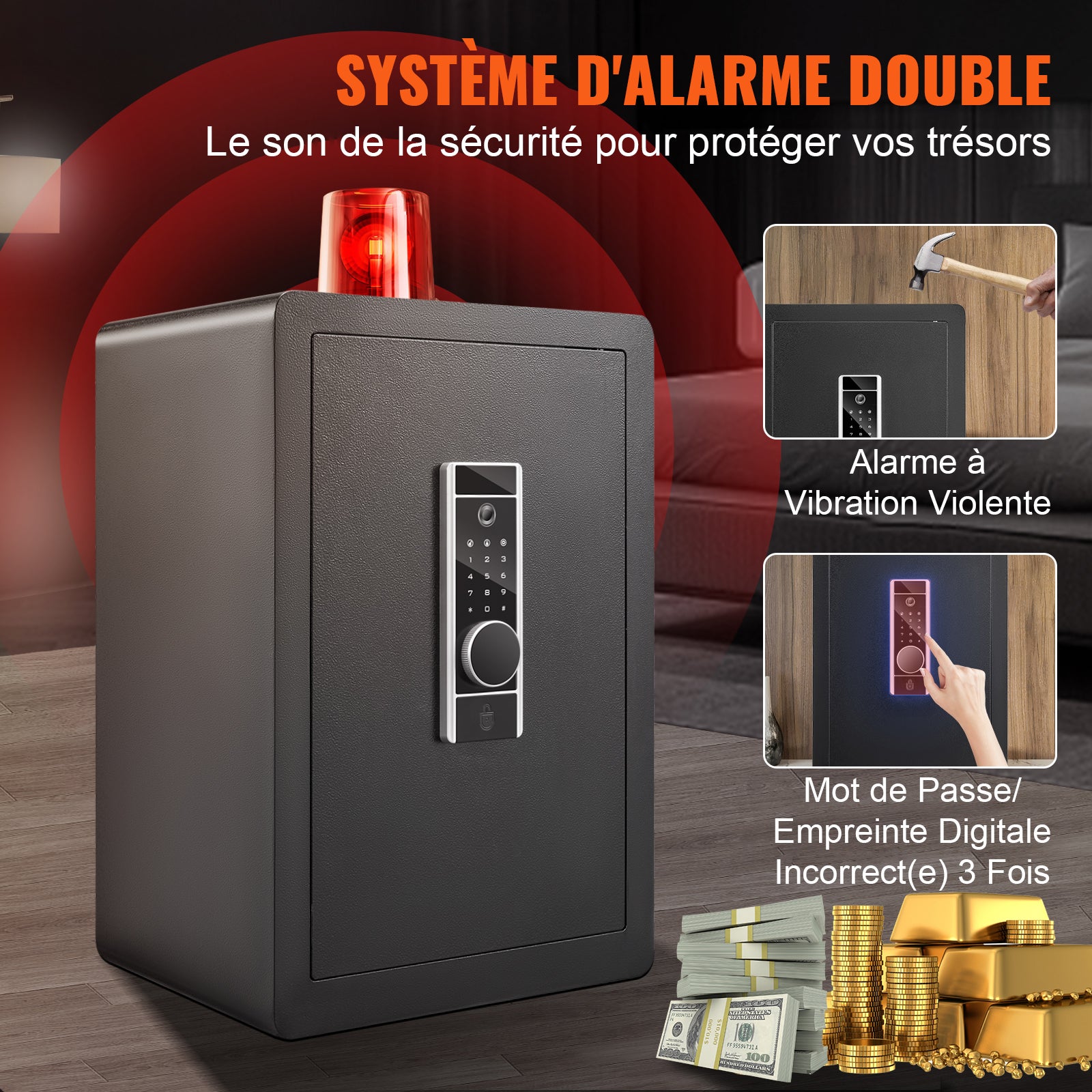 Cassaforte biometrica con impronta digitale SucceBuy da 62 litri con password e chiavi, robusta cassaforte da parete in acciaio, 3 modalità di sblocco - 6