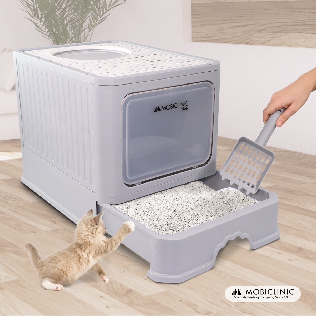 Caixa de areia para gatos fechada com escova Mobiclinic Grande capacidade Bandeja extensível Estável CatBox - 7