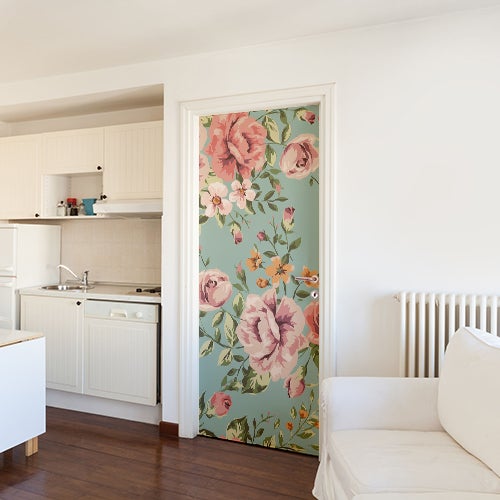 Pegatina de la puerta, pegatina pegatina flores rosas para puertas, 204 cm x 83 cm