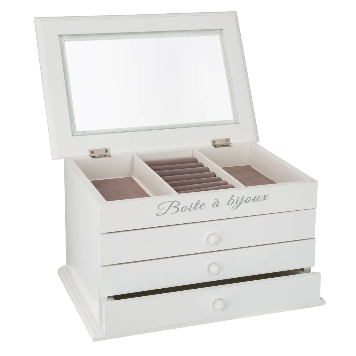 Boîte à bijoux 3 tiroirs blanc 25x15cm - Atmosphera Créateur d'intérieur - 2
