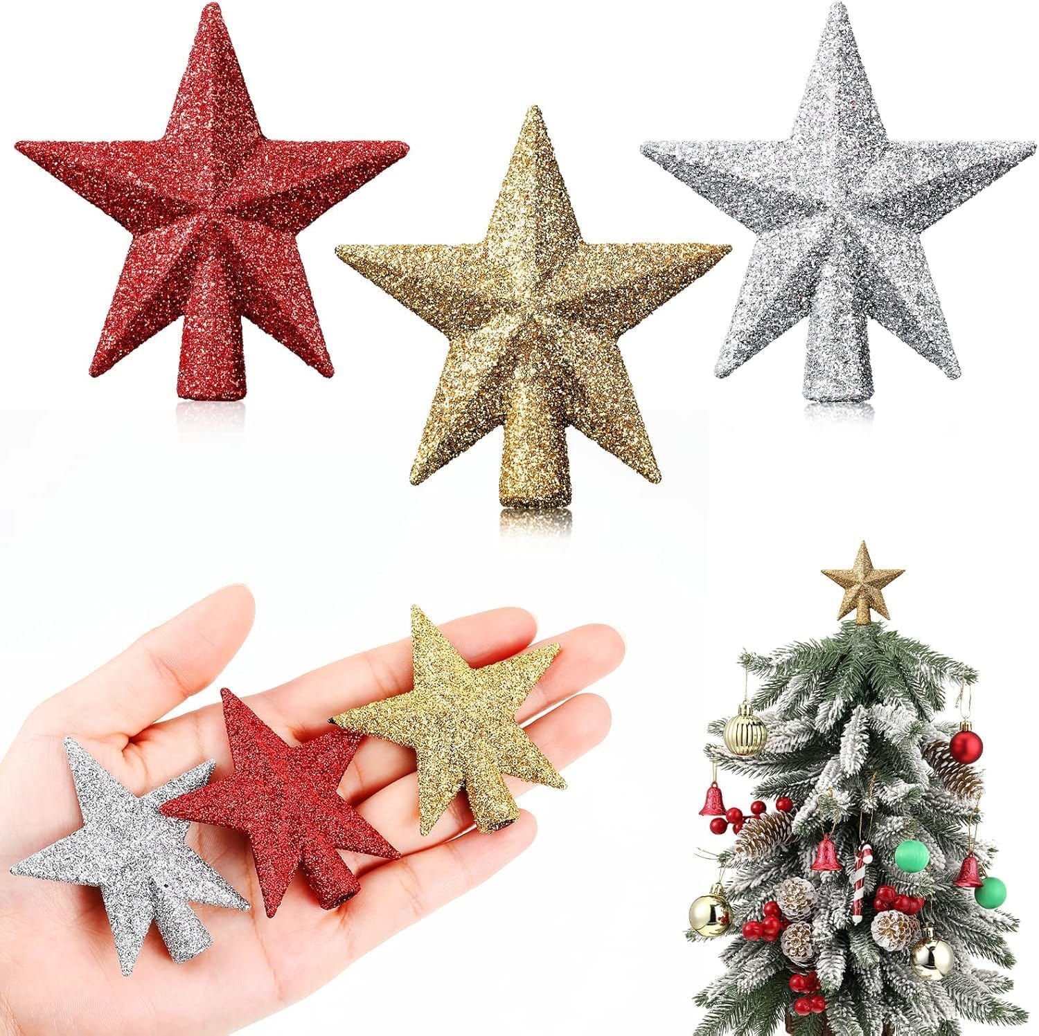 VEYLIN Puntale per albero di Natale, 2 pezzi, a forma di stella VEYLIN Puntale per albero di Natale, 2 pezzi, a forma di stella