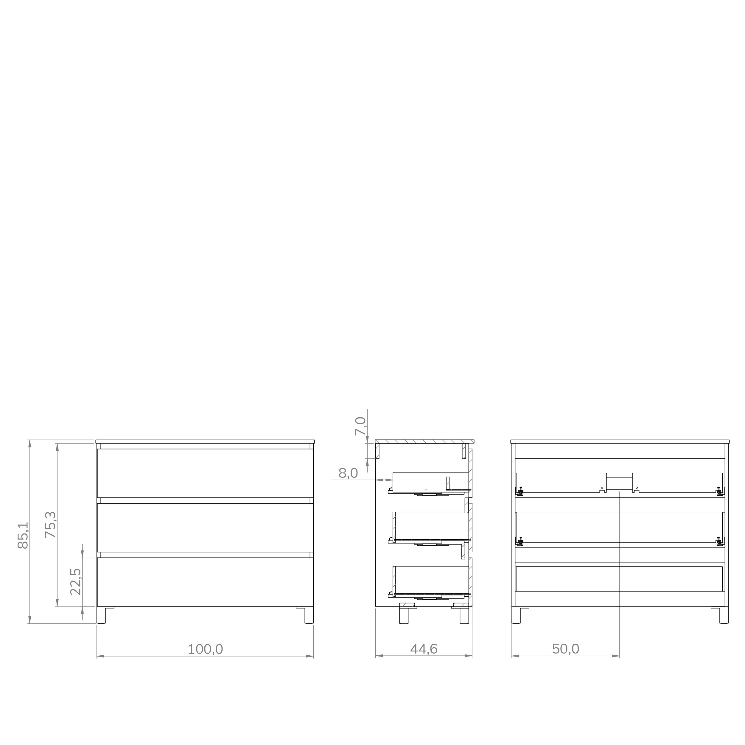 ENSEMBLE DE SALLE DE BAIN WINK | 100 CM BLANC | TROIS TIROIRS | LAVABO ENCASTRÉ | N'INCLUT PAS LE MIROIR | MEUBLE ASSEMBLÉ | ALDAY - 5