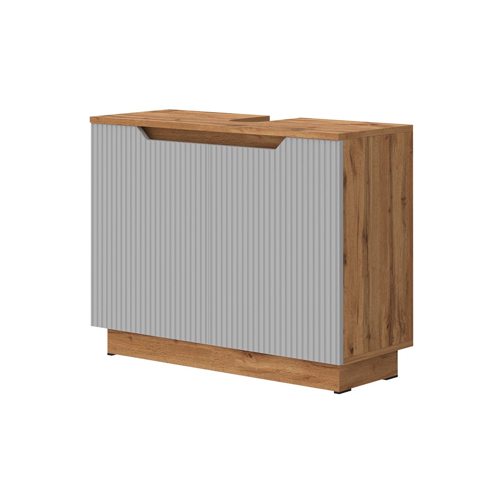 Vicco Szafka pod umywalkę Lotta, Dąb/szary w paski, 79.6 x 62.1 cm z 2 drzwiami