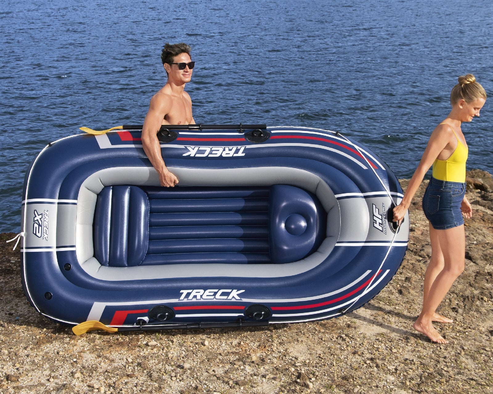 Bateau gonflable pour 2 adultes et 1 enfant Bestway Hydro-Force Treck X2 255 x 127 x 36 cm, avec 2 rames et une pompe à pied incluse - 5