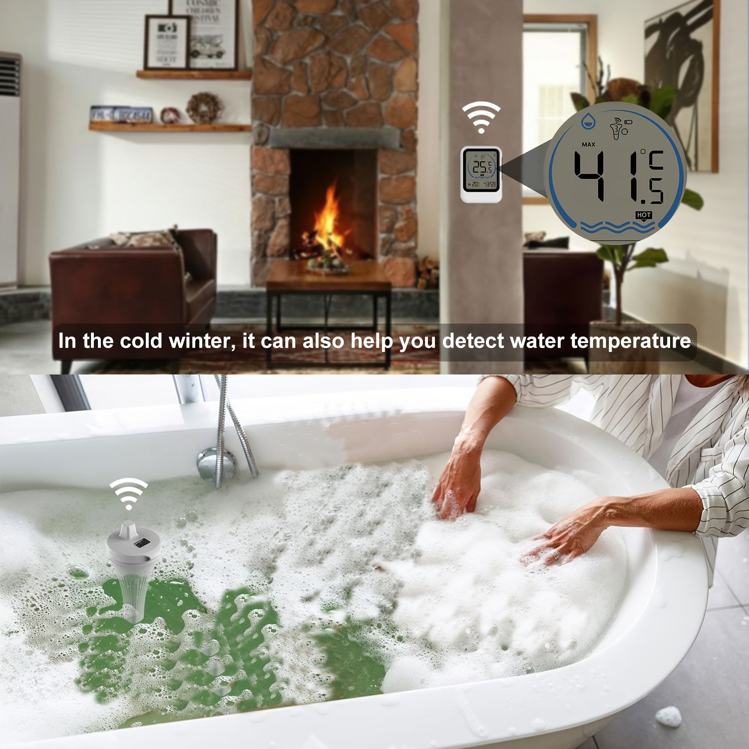 1 thermomètre de piscine sans fil, écran LED, étanche, avec capteur de température, adapté aux piscines (sans pile). - 3